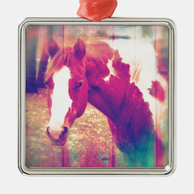 Ornement Carré Argenté Paint Horse Grunge (Devant)