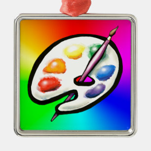 Ornement Carré Argenté Palette Artiste