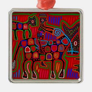 Ornement Carré Argenté Panama Mola - Sauver un cheval monter un cowboy