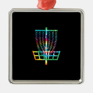 Ornement Carré Argenté Panier de golf sur disque - Hippie Rainbow Gippie
