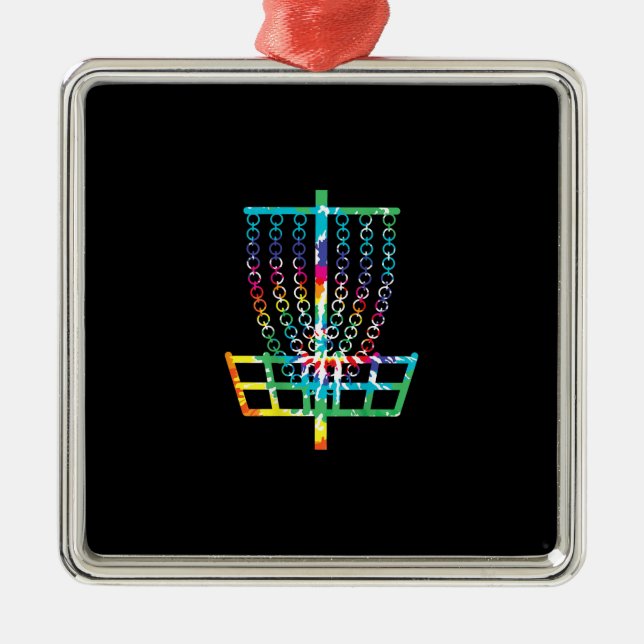 Ornement Carré Argenté Panier de golf sur disque - Hippie Rainbow Gippie (Devant)