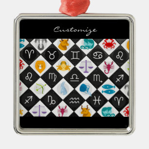 Ornement Carré Argenté Panneau solaire Zodiac Calendrier Astrologie Thund