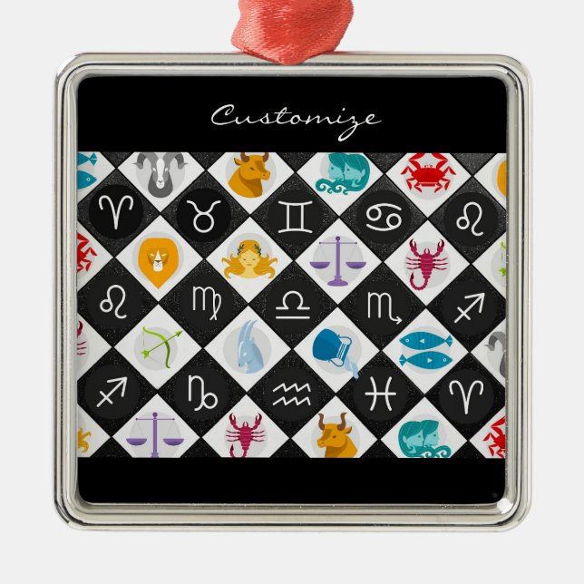 Ornement Carré Argenté Panneau solaire Zodiac Calendrier Astrologie Thund (Devant)