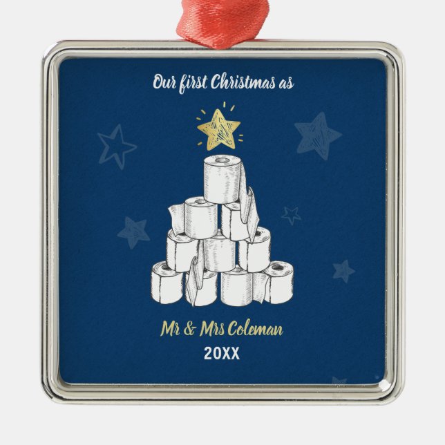 Ornement Carré Argenté Papier de première toilette de Noël personnalisé (Devant)