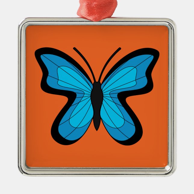 Ornement Carré Argenté Papillon Bleu (Devant)