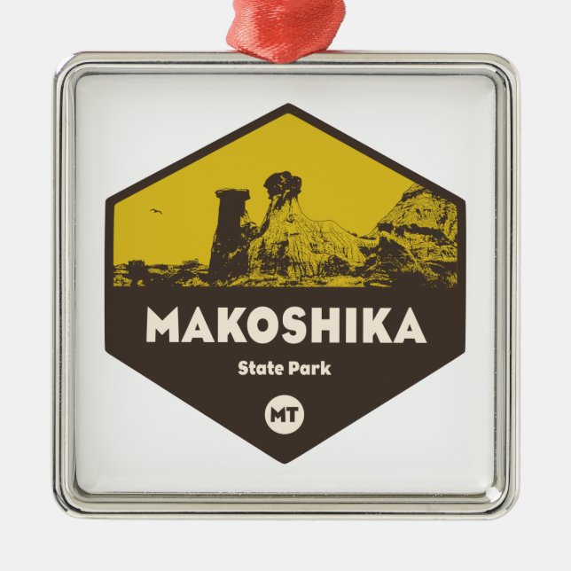 Ornement Carré Argenté Parc d'état de Makoshika, Montana (Devant)
