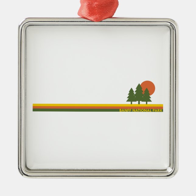 Ornement Carré Argenté Parc national Banff Pine Trees Sun (Devant)