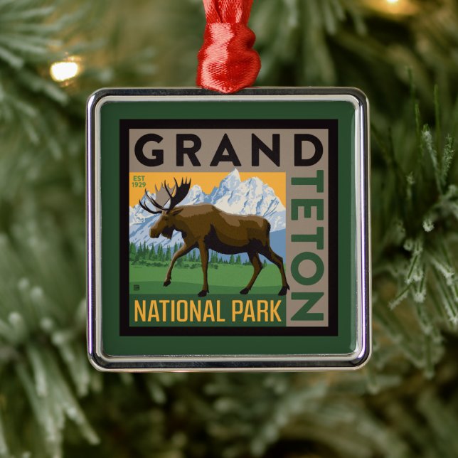 Ornement Carré Argenté Parc national de Grand Teton Moose (Arbre)