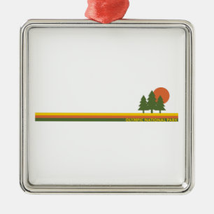 Ornement Carré Argenté Parc national olympique Pine Trees Soleil