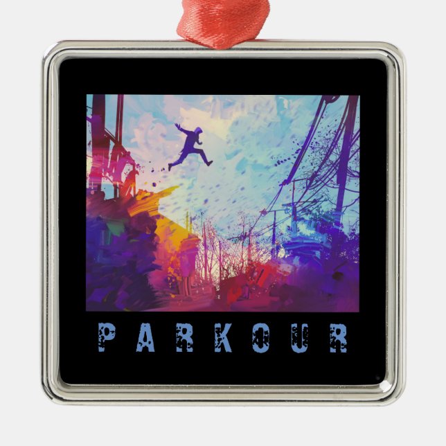 Ornement Carré Argenté Parkour Urban Free Running Sport Art gratuit (Devant)
