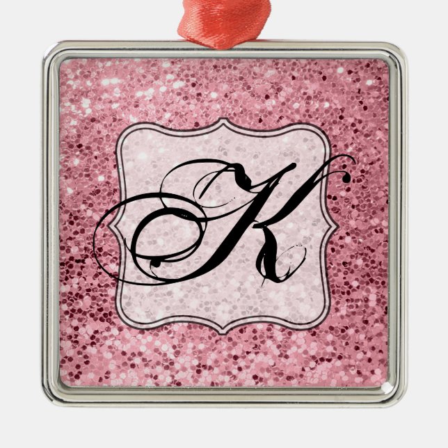 Ornement Carré Argenté Parties scintillant d'or Rose personnalisable XMAS (Devant)