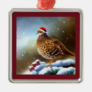 Ornement Carré Argenté Partridge de Noël 2