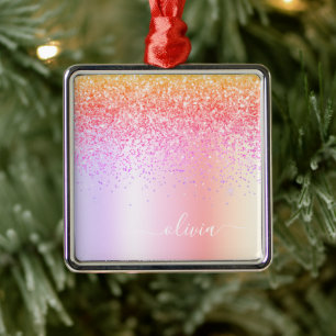 Ornement Carré Argenté Pastel Arc-en-ciel rose or violet Parties scintill