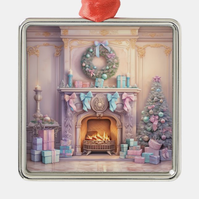 Ornement Carré Argenté Pastel Noël (Devant)