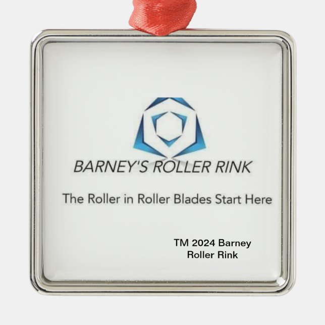 Ornement Carré Argenté Patinoire Barney Noël 2024 (Devant)