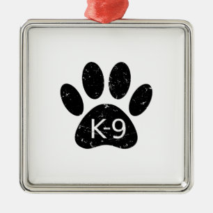 Ornement Carré Argenté Paw Chien en Perdu Grunge K-9