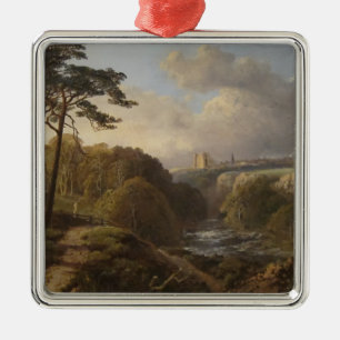 Ornement Carré Argenté Paysage anglais traditionnel dans le comté de Derb