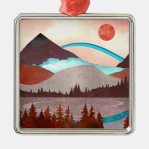 Ornement Carré Argenté Paysage Blue Rainbow