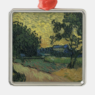 Ornement Carré Argenté Paysage de Van Gogh au crépuscule