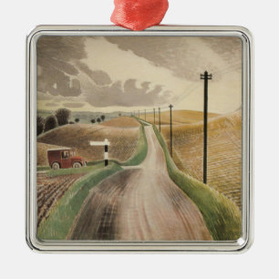Ornement Carré Argenté Paysage du Wiltshire (par Eric Ravilious)