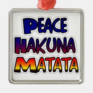 Ornement Carré Argenté Peace Hakuna Matata Cadeaux Produits