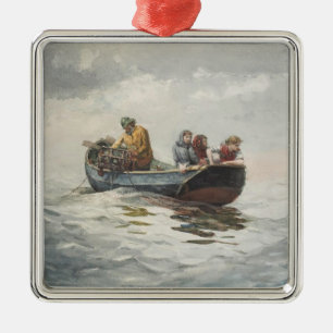 Ornement Carré Argenté Pêche au crabe (par Winslow Homer)