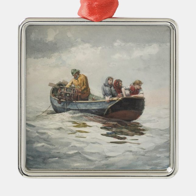Ornement Carré Argenté Pêche au crabe (par Winslow Homer) (Devant)