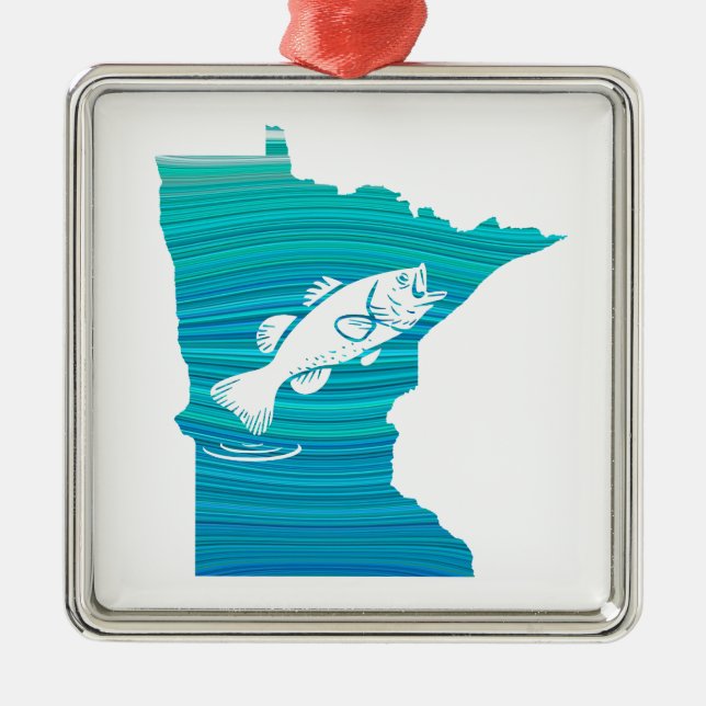 Ornement Carré Argenté Pêche par vagues du Minnesota (Devant)