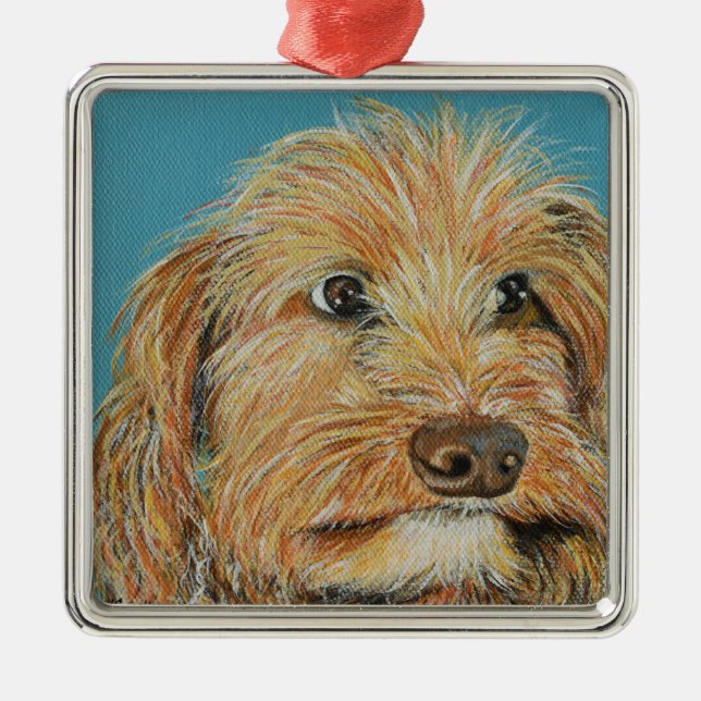 Ornement Carré Argenté Peinture de chien de Lulu mignon (Devant)