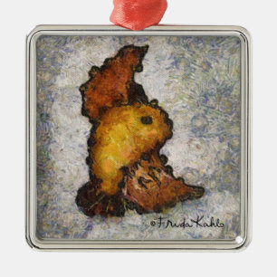 Ornement Carré Argenté Peinture d'oiseaux à la Frida Kahlo Monet