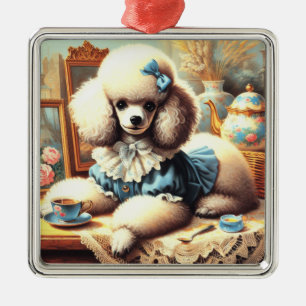 Ornement Carré Argenté Peinture vintage de caniche