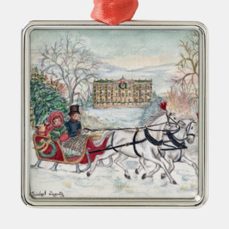Ornement Carré Argenté Pemberley Sleigh Ride - Jane Austen