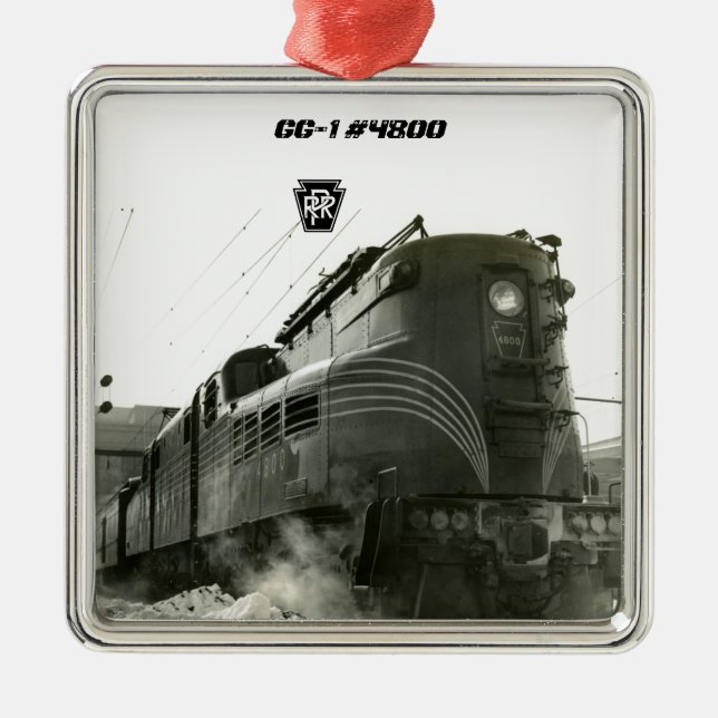 Ornement Carré Argenté Pennsylvania Railroad Locomotive GG-1 #4800 (Devant)