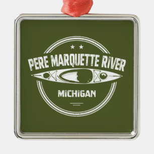 Ornement Carré Argenté Pere Marquette River Michigan Kayak