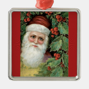 Ornement Carré Argenté Pere Noel