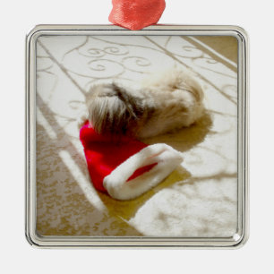 Ornement Carré Argenté Père Noël capturé