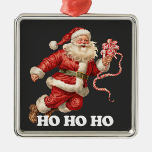 Ornement Carré Argenté Père Noël Ho Ho Ho Joyeux Noël cadeau xmas