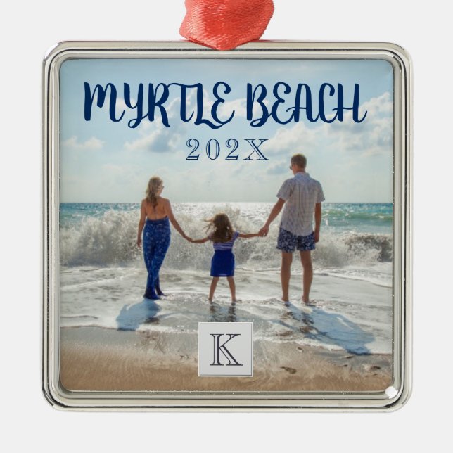 Ornement Carré Argenté Personnalisé Myrtle Beach Changez de souvenir de n (Devant)