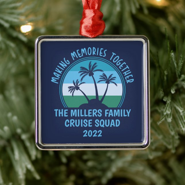 Ornement Carré Argenté Personnalisé Vacances en famille Été Réunion Plage (Arbre)