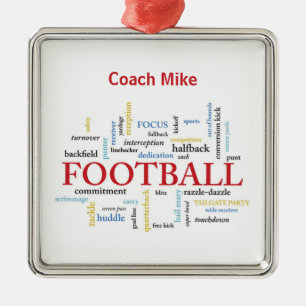 Ornement Carré Argenté Personnaliser, Football Coach Merci en mots