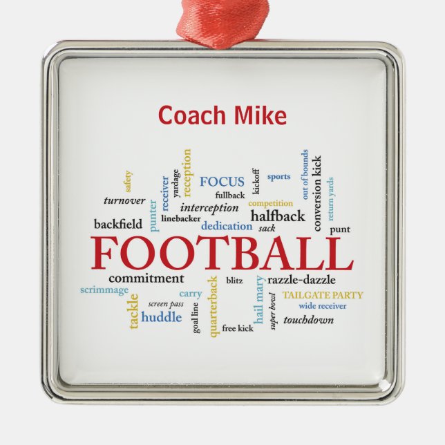 Ornement Carré Argenté Personnaliser, Football Coach Merci en mots (Devant)