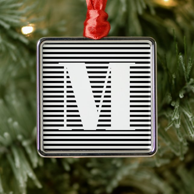 Ornement Carré Argenté Personnaliser monogramme bandes initiales Noël (Arbre)