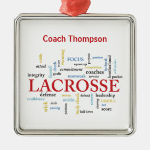 Ornement Carré Argenté Personnaliser Nom Lacrosse Coach Merci Mots