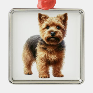 ORNEMENT CARRÉ ARGENTÉ PETIT CHIEN DE TERRIER NORVÈGE ADORABLE