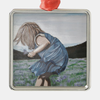 Ornement Carré Argenté Petits bouquets de cueillette