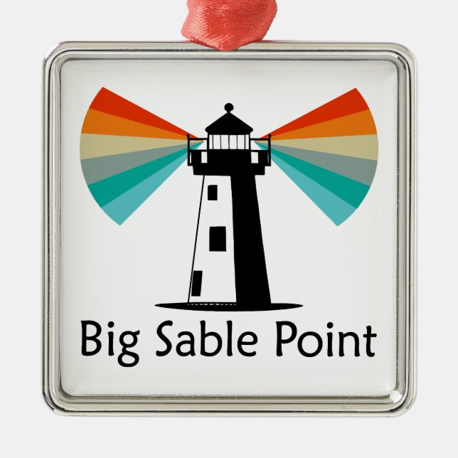 Ornement Carré Argenté Phare de Big Sable Point Arc-en-ciel (Devant)