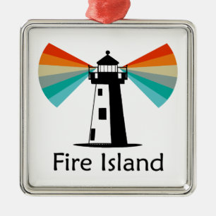 Ornement Carré Argenté Phare de Fire Island Arc-en-ciel