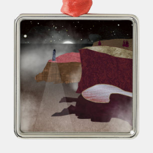 Ornement Carré Argenté Phare de Foggy