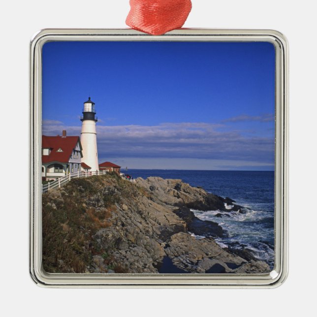 Ornement Carré Argenté Phare de Portland Head Maine (Devant)