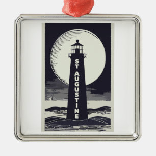 Ornement Carré Argenté Phare de St. Augustine Floride Lune